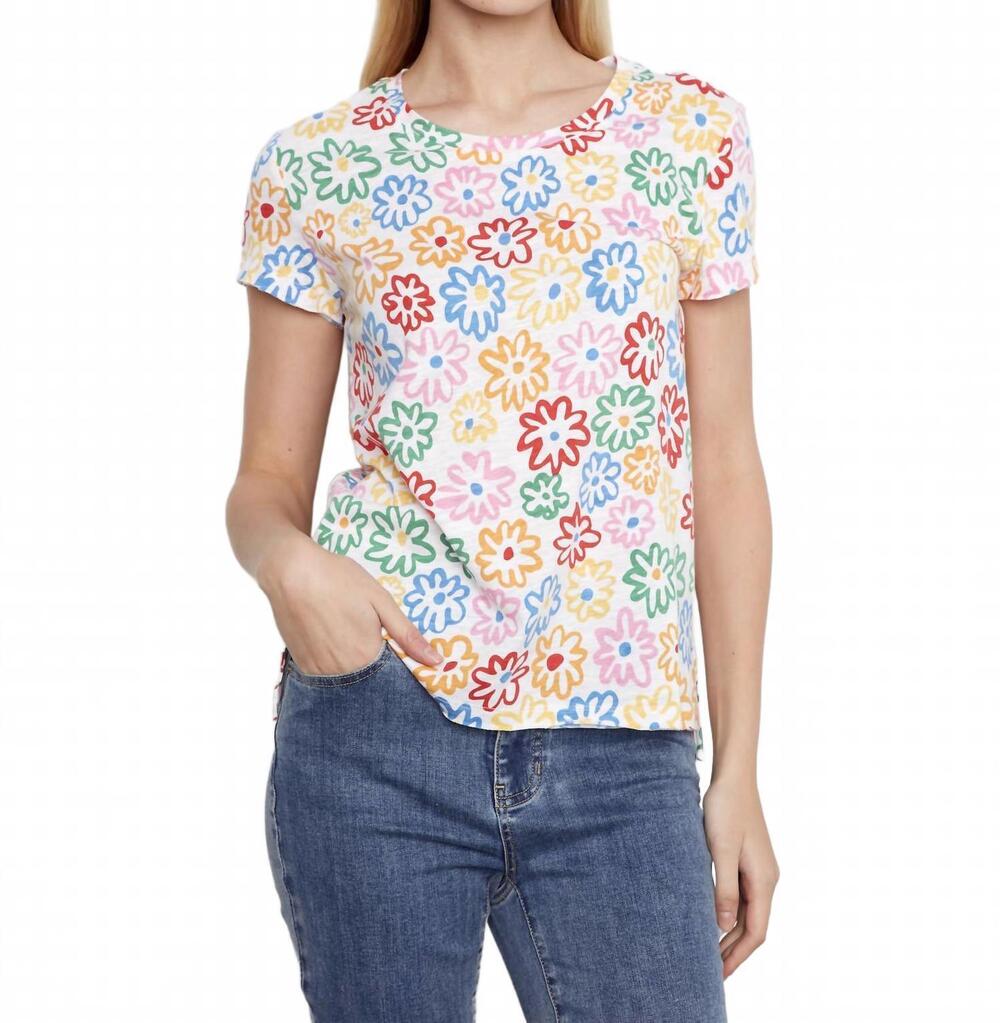 NEW CHARLIE B cotton tee with multi color flowers in grafitti